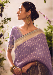 Lavender Banarasi Zari Tissue Saree with Sequin Border