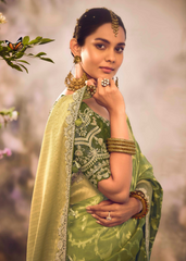 Green Banarasi Zari Tissue Saree with Sequin Border