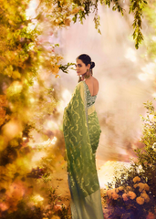 Green Banarasi Zari Tissue Saree with Sequin Border