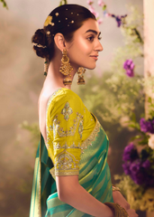 Striped Green Banarasi Tissue Saree with Sequin Border