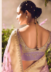 Pastel Lavender Banarasi Tissue Saree with Zari Work