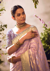 Pastel Lavender Banarasi Tissue Saree with Zari Work