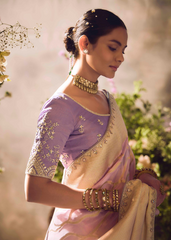 Pastel Lavender Banarasi Tissue Saree with Zari Work