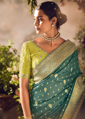 Teal Green Banarasi Tissue Saree with Zari Weaving