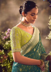 Teal Green Banarasi Tissue Saree with Zari Weaving