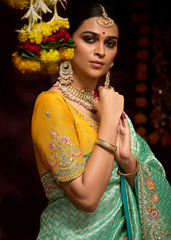 Mint Green Kanjivaram Saree with Heavy Embroidery Border