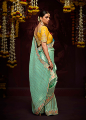 Mint Green Kanjivaram Saree with Heavy Embroidery Border