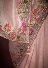 Blush Pink Kanjivaram Saree with Pearl & Zari Embroidery