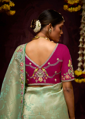 Pastel Green Kanjivaram Saree with Heavy Pallu Work