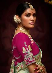 Pastel Green Kanjivaram Saree with Heavy Pallu Work