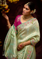 Pastel Green Kanjivaram Saree with Heavy Pallu Work