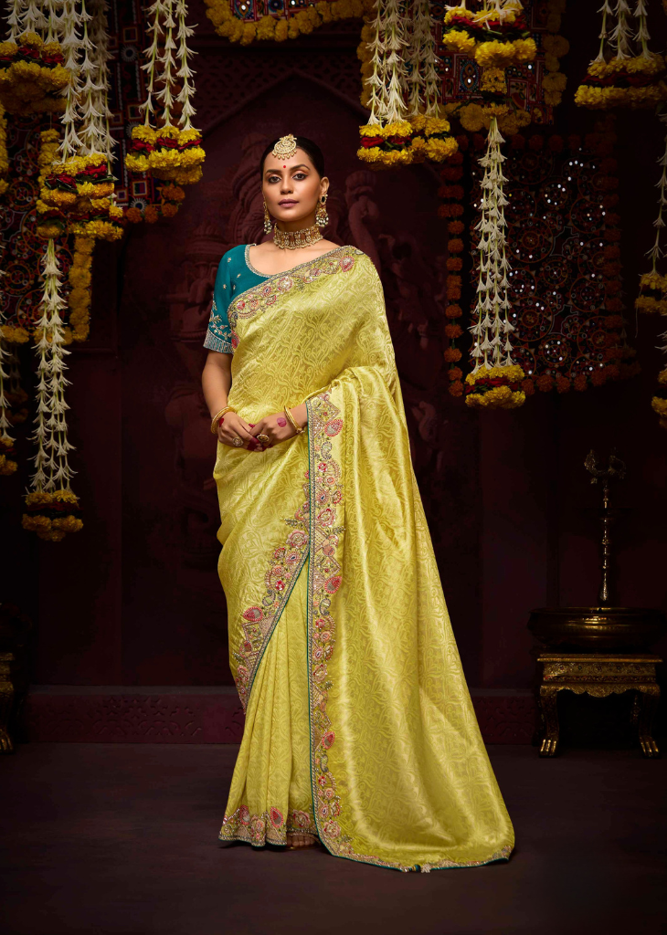 Yellow Banarasi Kanjivaram Saree with Stone Work Border
