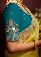 Yellow Banarasi Kanjivaram Saree with Stone Work Border