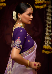 Lavender Kanjivaram Saree with Heavy Embroidery Border