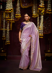 Lavender Kanjivaram Saree with Heavy Embroidery Border