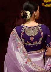 Lavender Kanjivaram Saree with Heavy Embroidery Border