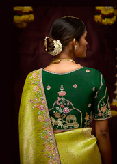 Lime Green Banarasi Kanjivaram Saree with Sequin Detail