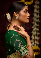 Lime Green Banarasi Kanjivaram Saree with Sequin Detail