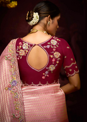 Blush Pink Kanjivaram Saree with Zari Weave & Pearls