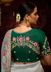 Ice Blue Kanjivaram Saree with Embellished Floral Border