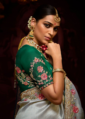 Ice Blue Kanjivaram Saree with Embellished Floral Border