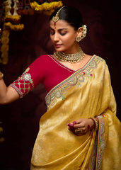 Golden Banarasi Kanjivaram Saree with Zari Weaving