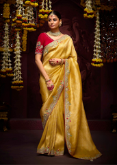 Golden Banarasi Kanjivaram Saree with Zari Weaving
