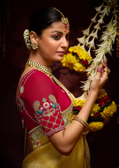 Golden Banarasi Kanjivaram Saree with Zari Weaving