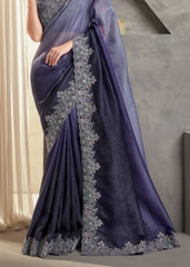Royal Violet Shaded Crush Saree with Embroidered Blouse