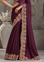 Wine Soft Silk Saree with Antique Embroidered Blouse