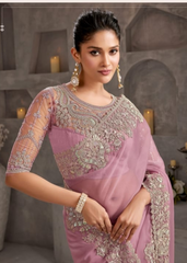 Blush Crustal Chiffon Saree with Graceful Embroidery Finish