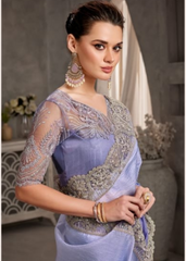 Soft Lavender Shaded Crush Saree with Elegant Embroidery Touch
