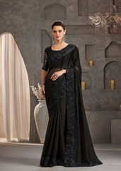 Midnight Black Crustal Chiffon Saree with Luxe Sequin Embroidery