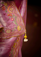 Pink Kanjivaram Saree with Pearl & Sequin Embellishment