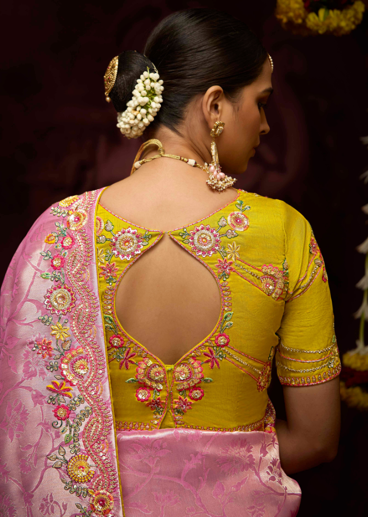 Pink Kanjivaram Saree with Pearl & Sequin Embellishment
