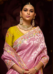 Pink Kanjivaram Saree with Pearl & Sequin Embellishment