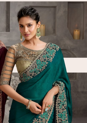 Emerald Green Georgette Silk Crush Saree with Statement Embroidery