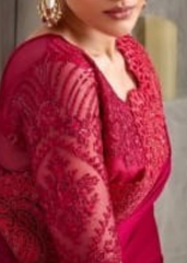 Rani Pink Satin Chiffon Saree with Bold Embroidered Border