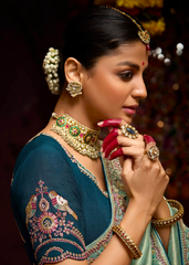 Sea Green Banarasi Kanjivaram Saree with Stone Border