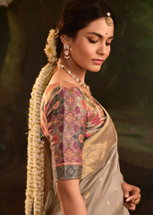 Grey Crepe Dola Silk Saree with Designer Blouse