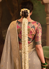 Grey Crepe Dola Silk Saree with Designer Blouse