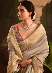 Grey Crepe Dola Silk Saree with Designer Blouse