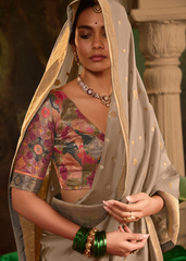 Grey Crepe Dola Silk Saree with Designer Blouse