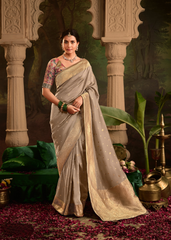 Grey Crepe Dola Silk Saree with Designer Blouse