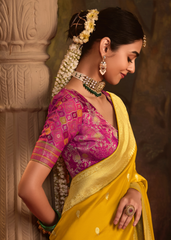 Yellow Crepe Dola Silk Saree for Festive Style