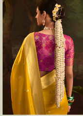 Yellow Crepe Dola Silk Saree for Festive Style