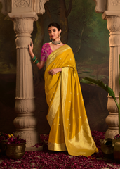 Yellow Crepe Dola Silk Saree for Festive Style