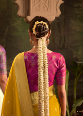 Yellow Crepe Dola Silk Saree for Festive Style