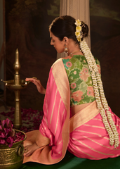 Pink Dola Silk Saree with Gold Woven Stripes