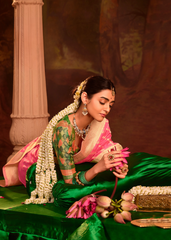 Pink Dola Silk Saree with Gold Woven Stripes